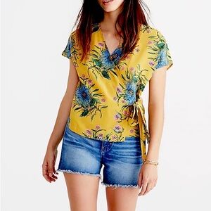 Madewell Silk Side-Tie Wrap Top in Painted Blooms